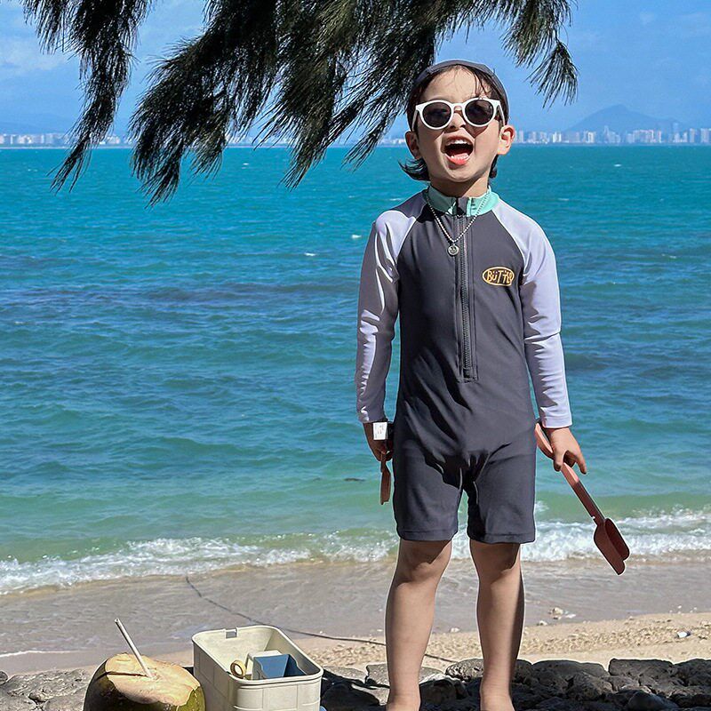 男童连体泳衣幼儿童长袖防晒x游泳衣韩国男孩宝宝海边度假玩水泳