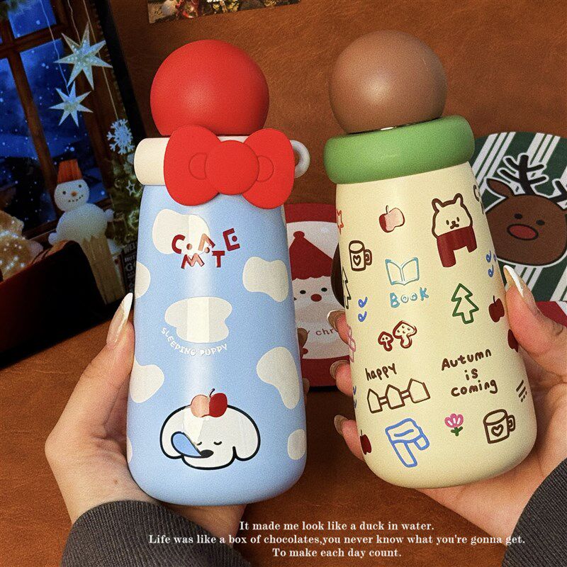 可爱卡通保温杯女生ins风高颜值不锈钢学生喝水杯子便携咖啡冬天
