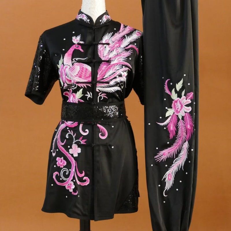 迎春刺绣凤凰武术服男女练功服长拳南拳服少年儿童成人专业比赛服