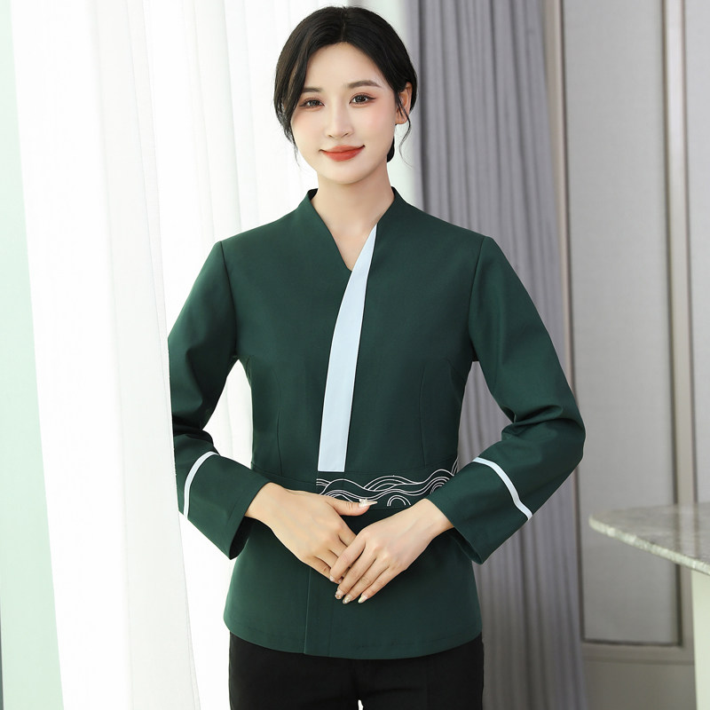 保洁工作服女秋冬款长o袖蓝色酒店餐饮客房中式茶楼清洁PA阿姨绿