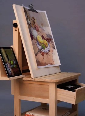 画桌绘画桌可升降实木画桌一体画凳画架椅画室桌子画室布置桌椅