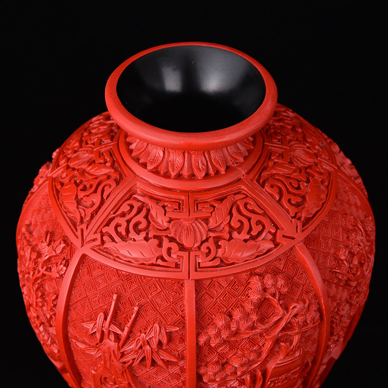 包邮扬州漆器梅瓶摆件脱胎剔红雕漆仿古工艺品家具装饰品特色礼物