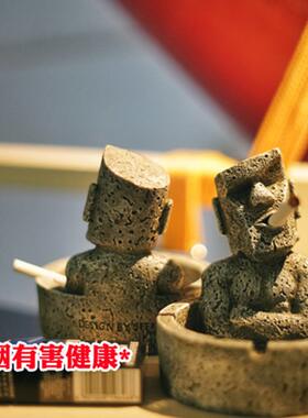 直销石人像潮流烟灰缸复活岛摩艾树脂搞怪工艺品客厅复古烟缸装饰