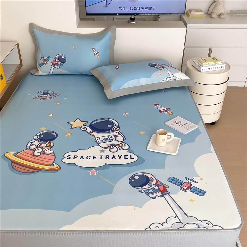夏季卡通1200D冰丝席三件套咖啡碳儿童青少年可机洗凉席床笠席子