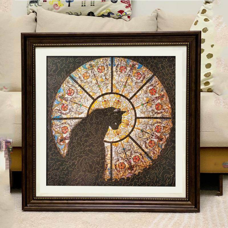 教堂猫拼图框Cathedral Cat异形拼图装裱30*30cm挂墙实木相框裱框