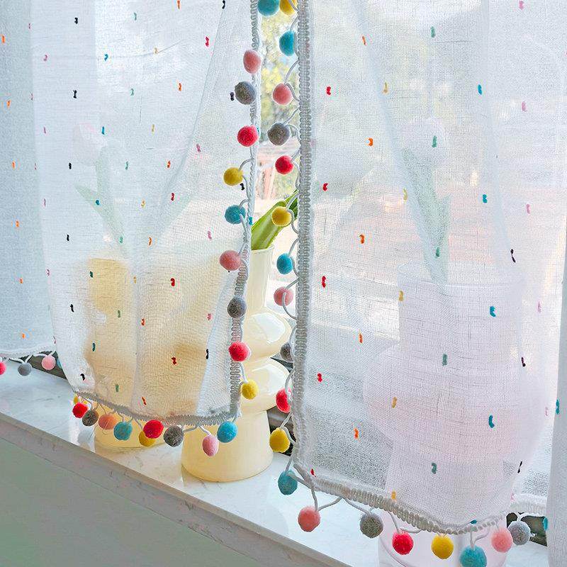 多巴胺甜妹风阳台窗帘半帘糖果色彩球飘窗短门帘自粘式卧室氛围感,居家布艺,垂直帘/梦幻帘,淘宝优惠券,粉丝福利购,淘宝优惠卷