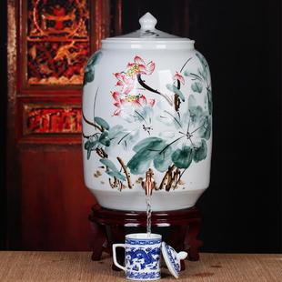 景德镇陶瓷器手绘家用纯净水桶泡茶储水罐冷水壶带盖大号50斤酒坛