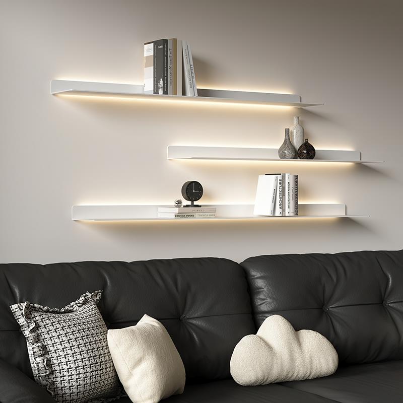 现代简约墙上置物架发光一字隔板商品展示架客厅背景装饰卧室书架