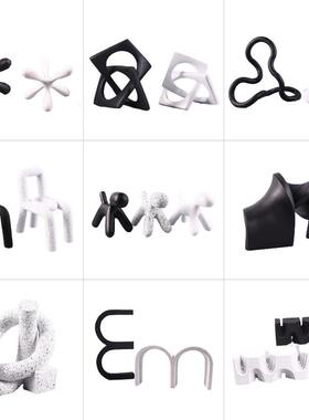 现代简约白色几何树脂抽象绳结样板间售楼处书房客厅软装饰品摆件