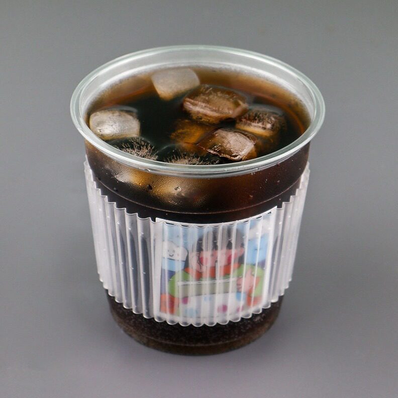 直销98口径18oz专用杯套一次性防烫隔热防滑胖胖杯透明塑料奶茶杯