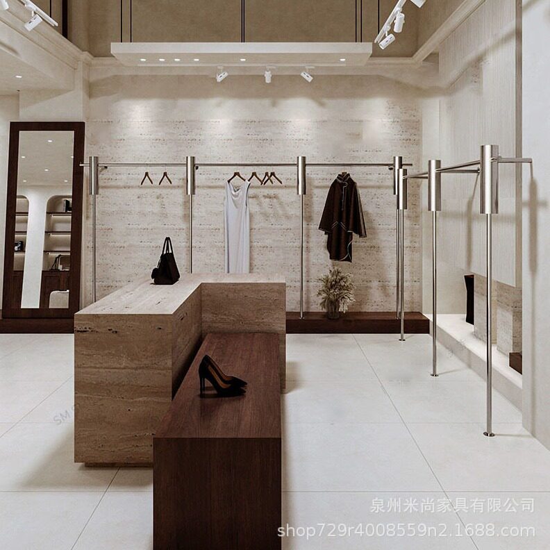 直销不锈钢上墙组合挂衣架潮流买手店大管壁挂式侧挂陈列架女装店