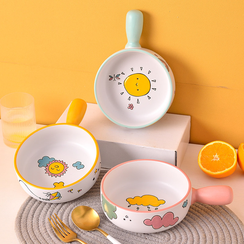 陶瓷手柄烤碗泡面碗带盖可爱沙拉碗烤箱烘焙专用耐高温盘子新品,餐饮具,碗,淘宝优惠券,粉丝福利购,淘宝优惠卷