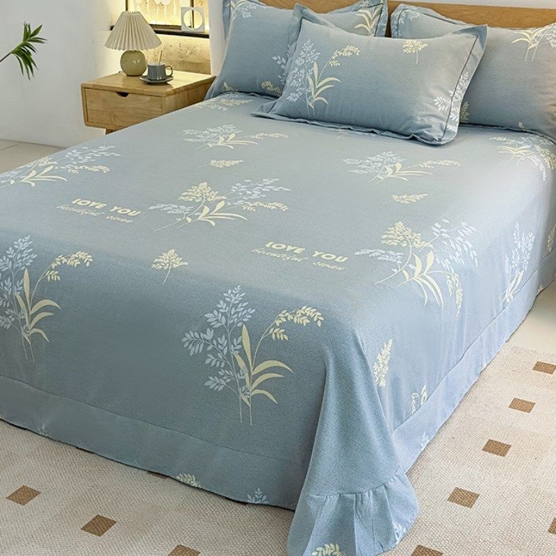 纯棉磨毛床单单件全棉加厚被单枕套三件套2024新款垫单四季1米5