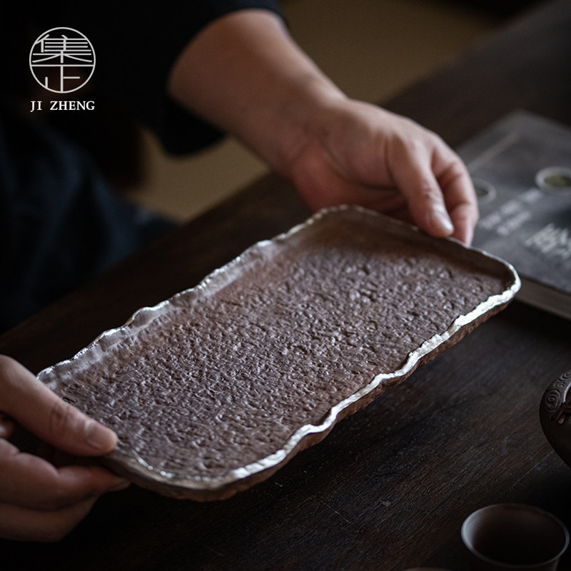 集正 粗陶长方i干泡盘 茶室桌面小茶盘功夫茶具陶瓷茶托侘寂风壶