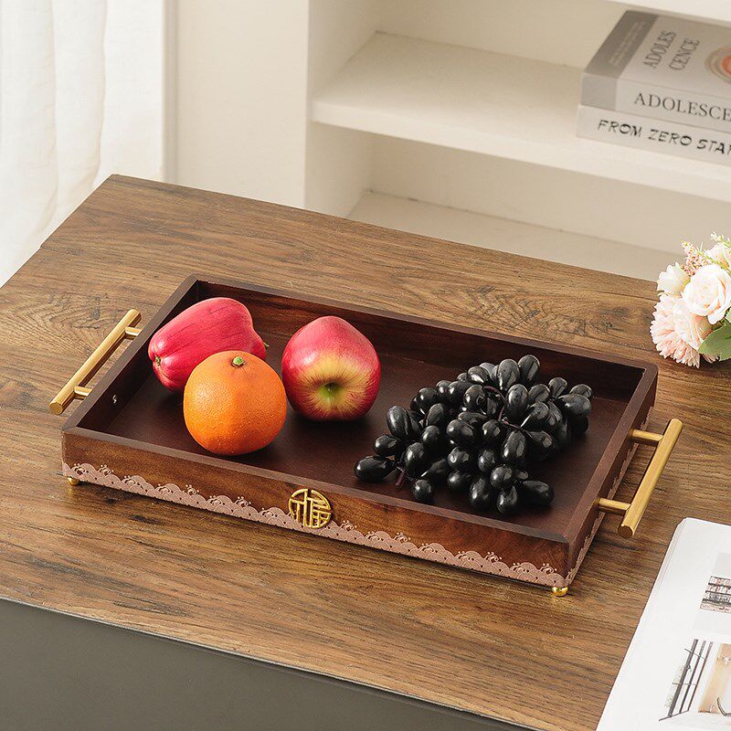 实木托盘中式茶水杯收纳盘水果干果坚果J点心盘实木干泡茶盘木质