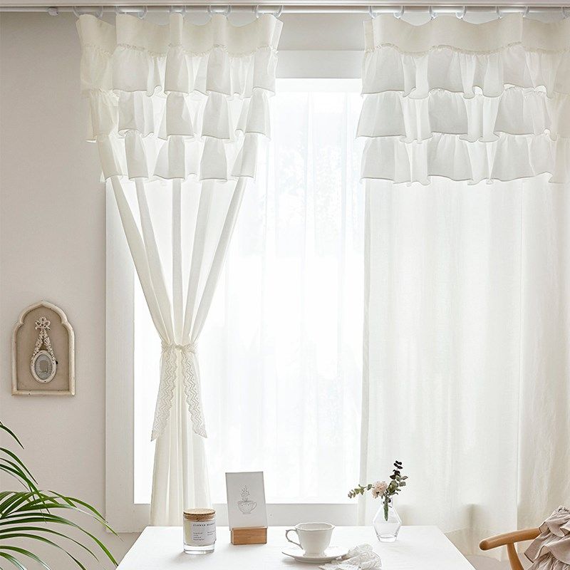 法式奶油风多层蛋糕纱帘透光不透人遮阳窗帘少女S风卧室装饰沙一
