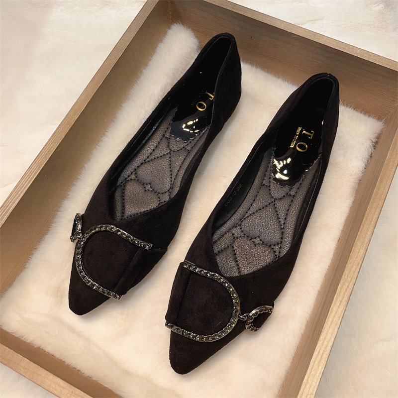 尖头水钻平底鞋女2025年新款春季鞋子女工作瓢鞋低跟黑色职业单鞋,女鞋,浅口单鞋,淘宝优惠券,粉丝福利购,淘宝优惠卷