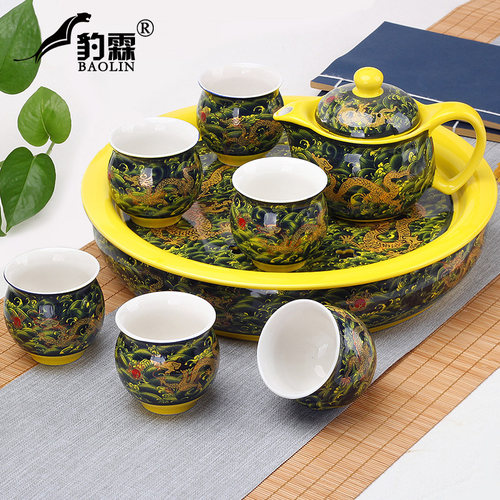 陶瓷双层杯子功夫茶具青花瓷套装耐热大 整L套茶盘茶海茶壶 礼盒