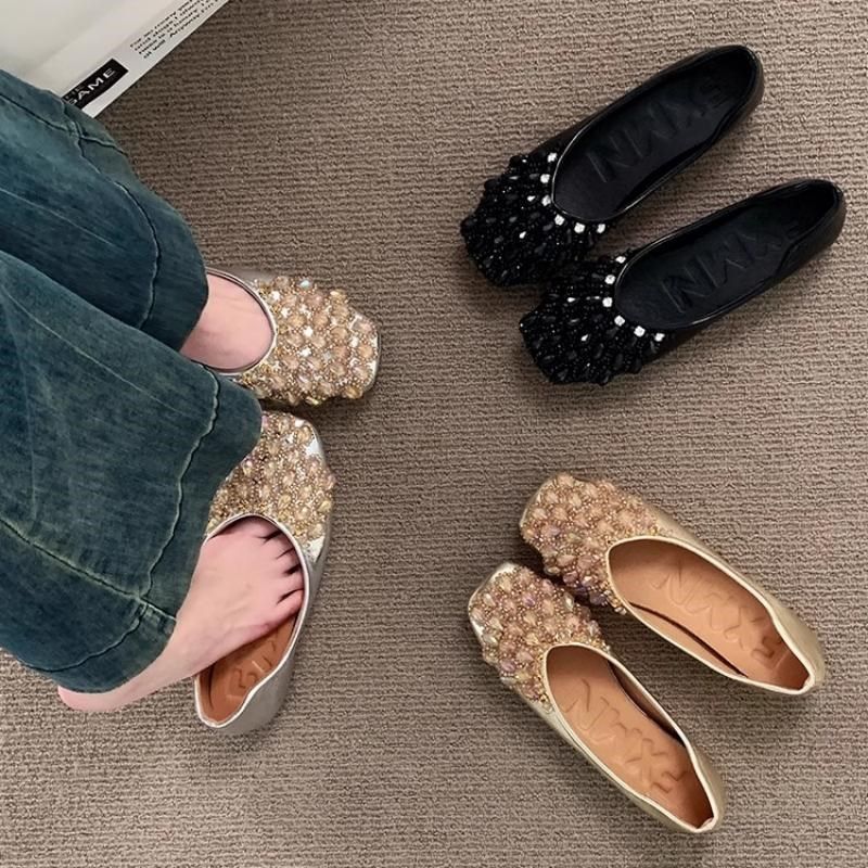 方头浅口单鞋女2025新款水晶满钻仙女瓢鞋法式软底芭蕾晚晚豆豆鞋,女鞋,浅口单鞋,淘宝优惠券,粉丝福利购,淘宝优惠卷