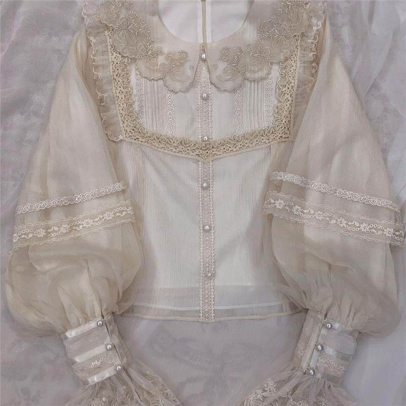 星宇云内搭双子兔配套内搭 lolita内搭泡泡袖衬衫宫廷灯笼袖短款图片