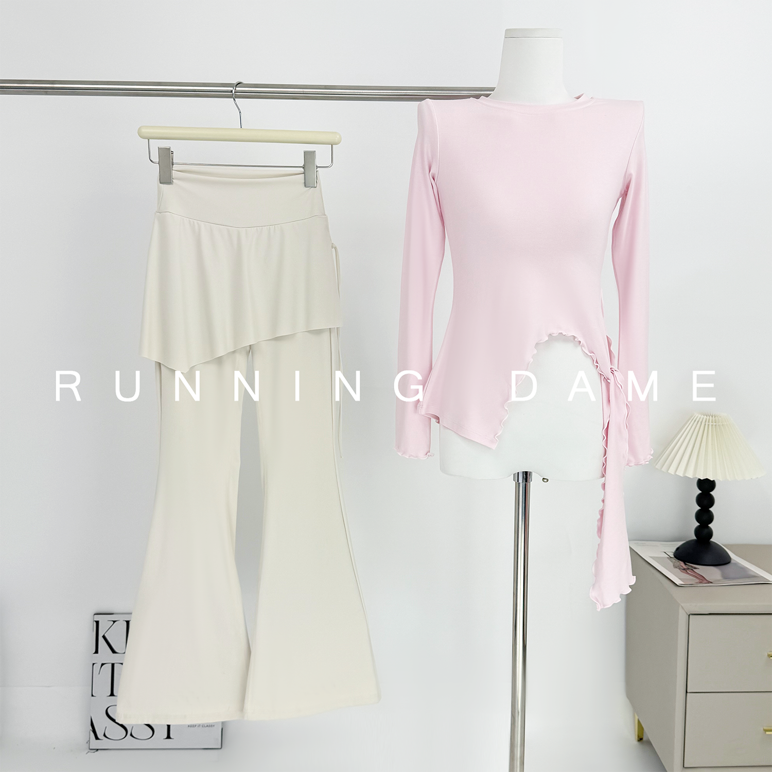 2025年新款健身衣女木耳边斜开叉设计喇叭袖高腰显瘦瑜伽跑步长裤,运动/瑜伽/健身/球迷用品,瑜伽套装,淘宝优惠券,粉丝福利购,淘宝优惠卷