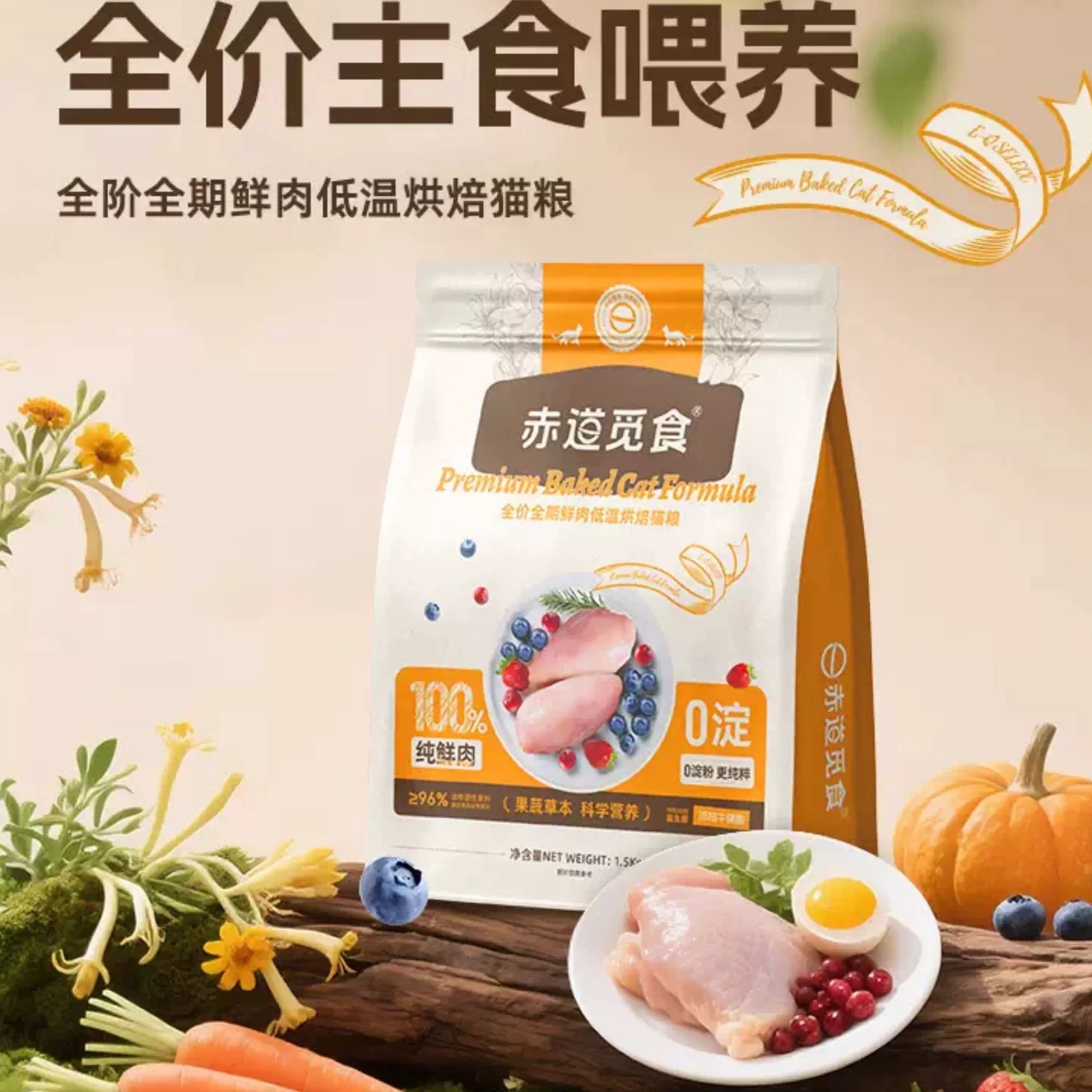 赤道觅食低温烘焙鲜肉草本猫粮全价鸡肉鸭肉果蔬添加益生菌全猫种