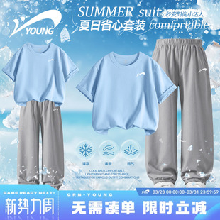 贵人鸟童装儿童套装夏季大童夏款纯棉运动夏装男童短袖t恤两件套