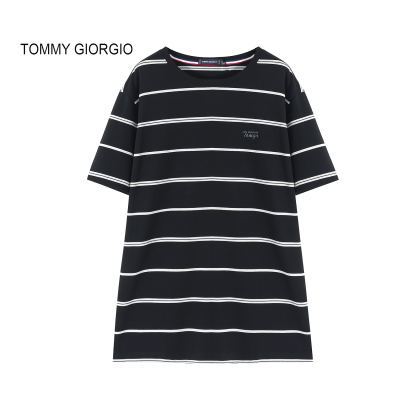 【朱珠专享】【Tommy Giorgio】棉圆领时尚百搭条纹T恤9946