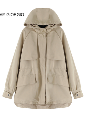 【Tommy Giorgio1】女式春款中款风衣连帽8507