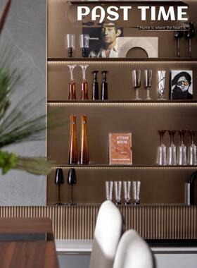 现代轻奢中古酒柜博古架售楼处样板间酒吧酒杯客厅软装饰品摆件