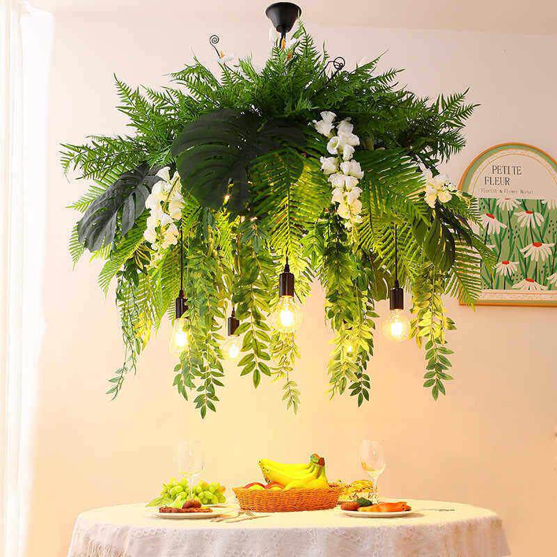 森系吊灯创意植物装饰灯个性包间餐厅圆桌灯工业风吊顶民宿绿植灯