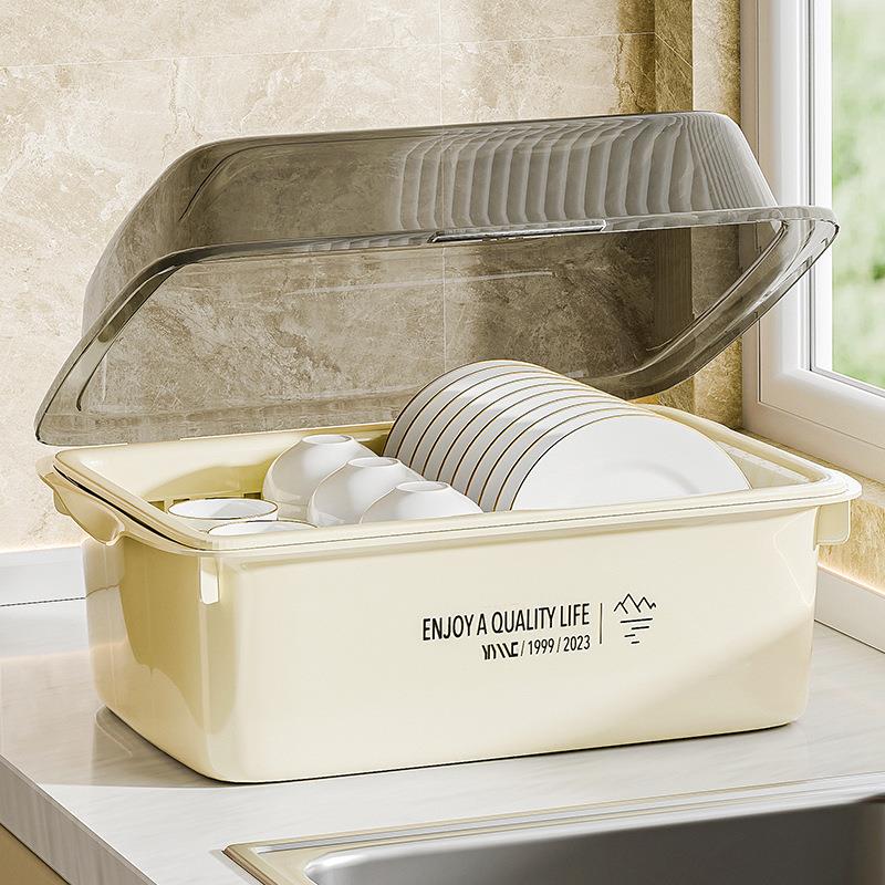 新款碗筷收纳箱家用厨房台面收纳沥水碗柜带盖放碗碟盘筷置物架