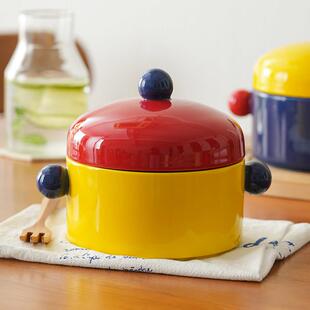 肆月泡面碗大容量宿舍学生带盖可微波炉加热陶瓷大碗带手柄高颜值