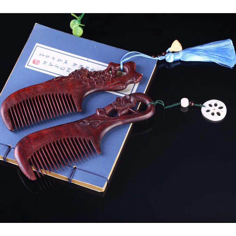 小叶紫檀木梳子民族风檀香木头梳防静电雕刻梳子送妈妈女友的礼品