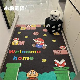 2024新年红色马里奥入户进门口地垫可裁剪丝圈脚防滑耐脏家用玄关