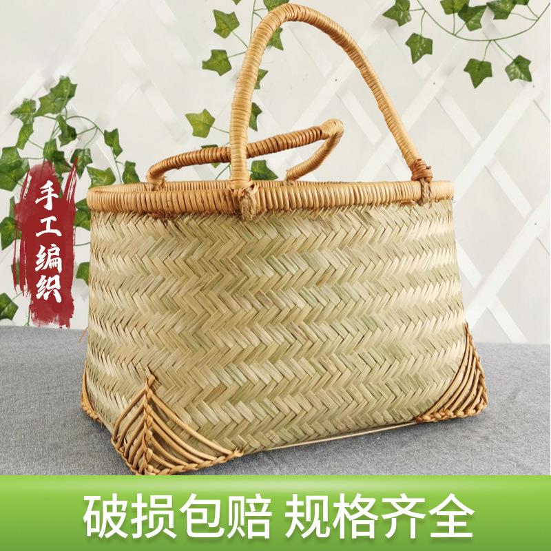 竹编篮子手提包购物家用买菜篮手工编织竹制品野餐收纳筐采摘篮大