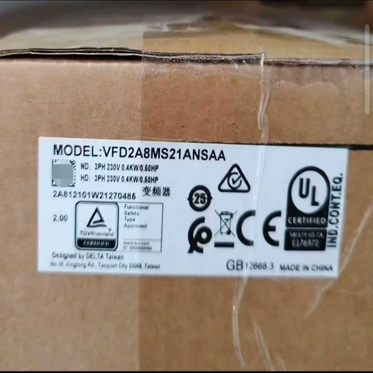 VFD2A8MS21ANSAA，0.4kw，台达变频器，~议价