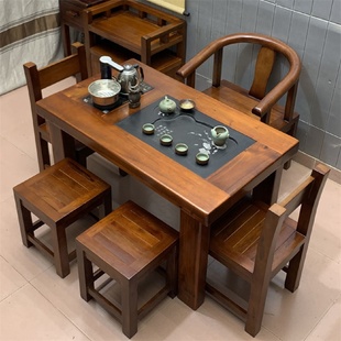茶桌椅组合阳台小户型茶几客厅简约实木茶台 老船木茶桌茶具套装