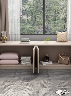 实木阳台柜子储物柜家用阳台收纳置物柜大容量地柜矮柜飘窗柜定