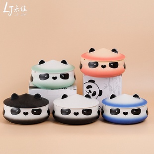 乐佳陶瓷文创烟灰缸可爱家用客厅创意大号办公室带盖熊猫烟灰缸