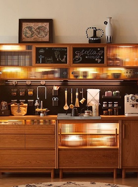 樱桃木家用客厅一体实木餐边柜日式橱柜收纳储物柜靠墙置物柜