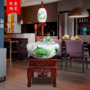 饰工艺品 景德镇陶瓷流水摆件喷泉鱼缸办公室客厅落地鱼盆加湿器装
