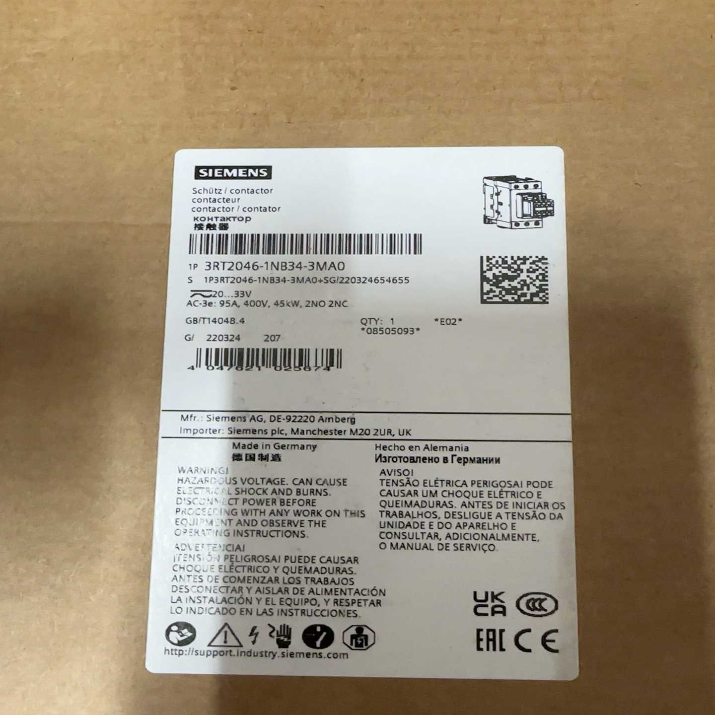 接触器3RT2046-1NB34-3MA0原包询价