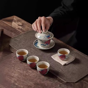 家用主人杯禅意陶瓷功夫三才泡茶 金玉满堂手工三才盖碗茶具小套装