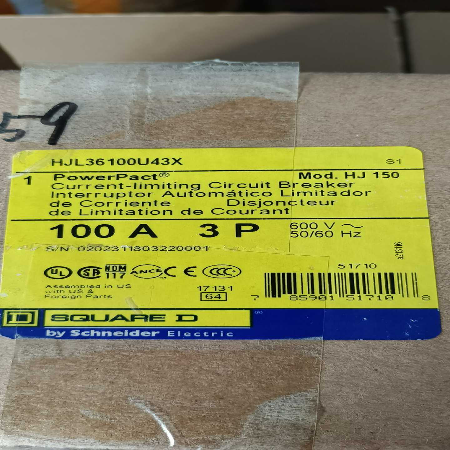 询价原装施耐德SQUARE-D断路器HJL36100U43X