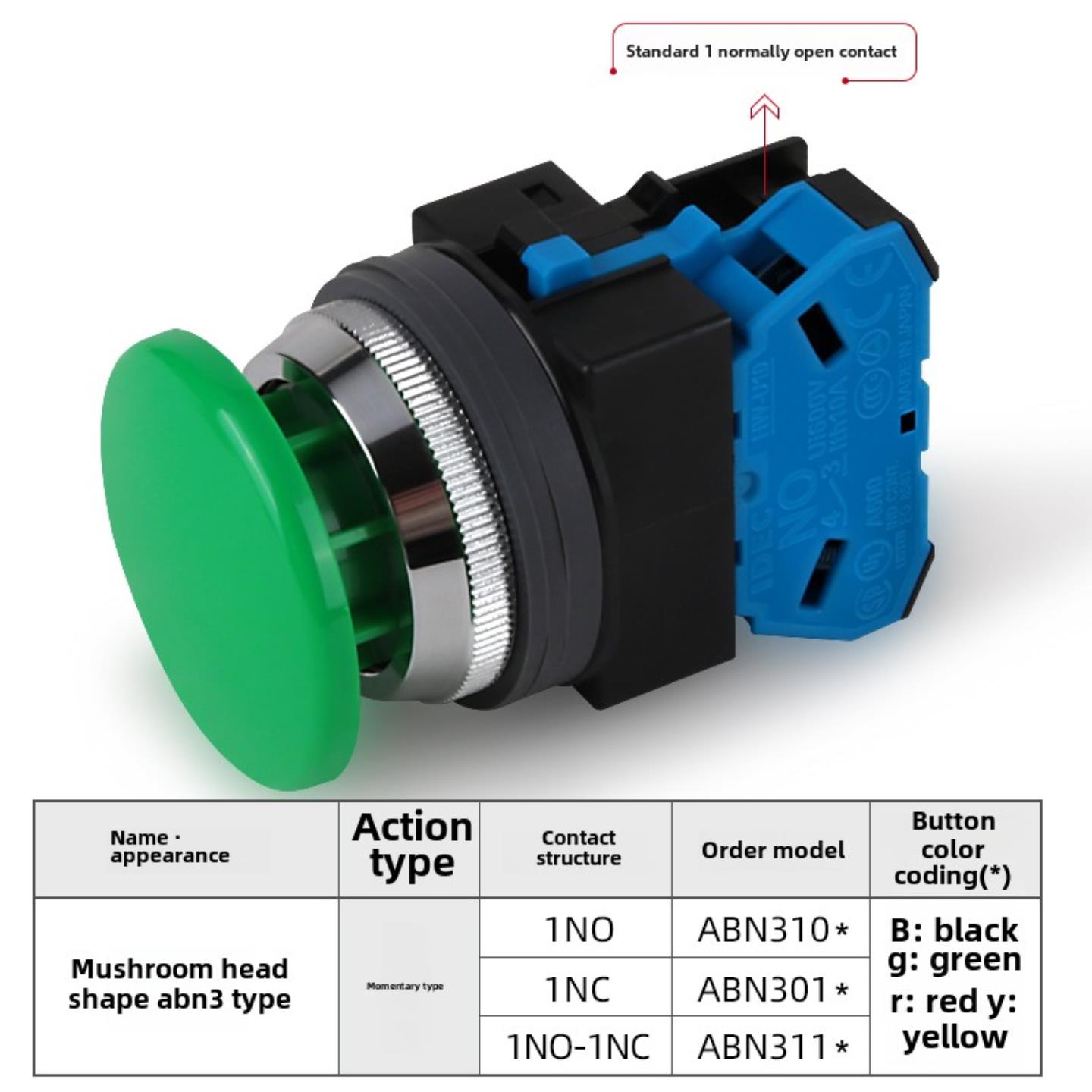 隆兴正品Idec Heyang Abo310G 30mm蘑菇头按钮开关Abn301R自覆*