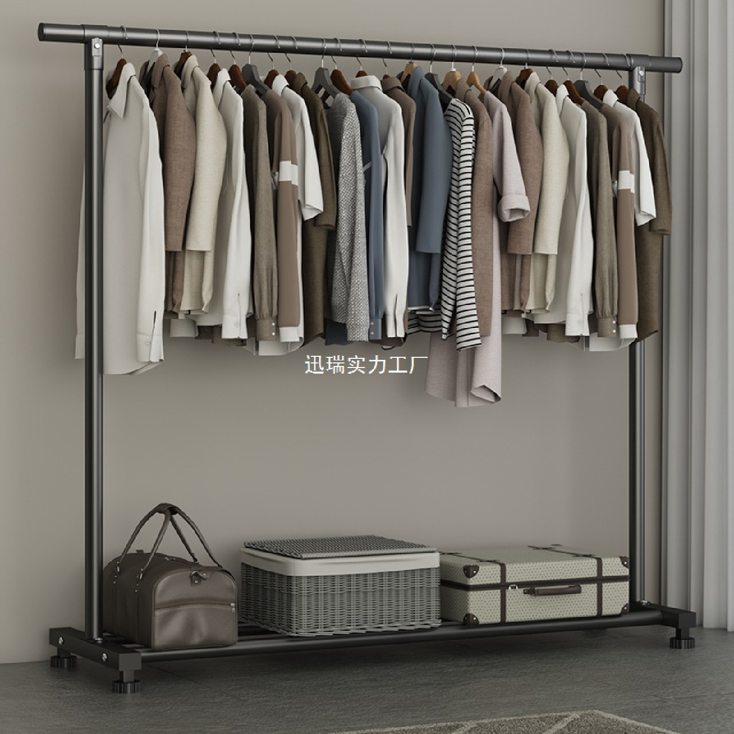 衣架落地卧室家用室内挂衣杆子衣架一根杆可移动晾晒衣架衣帽架