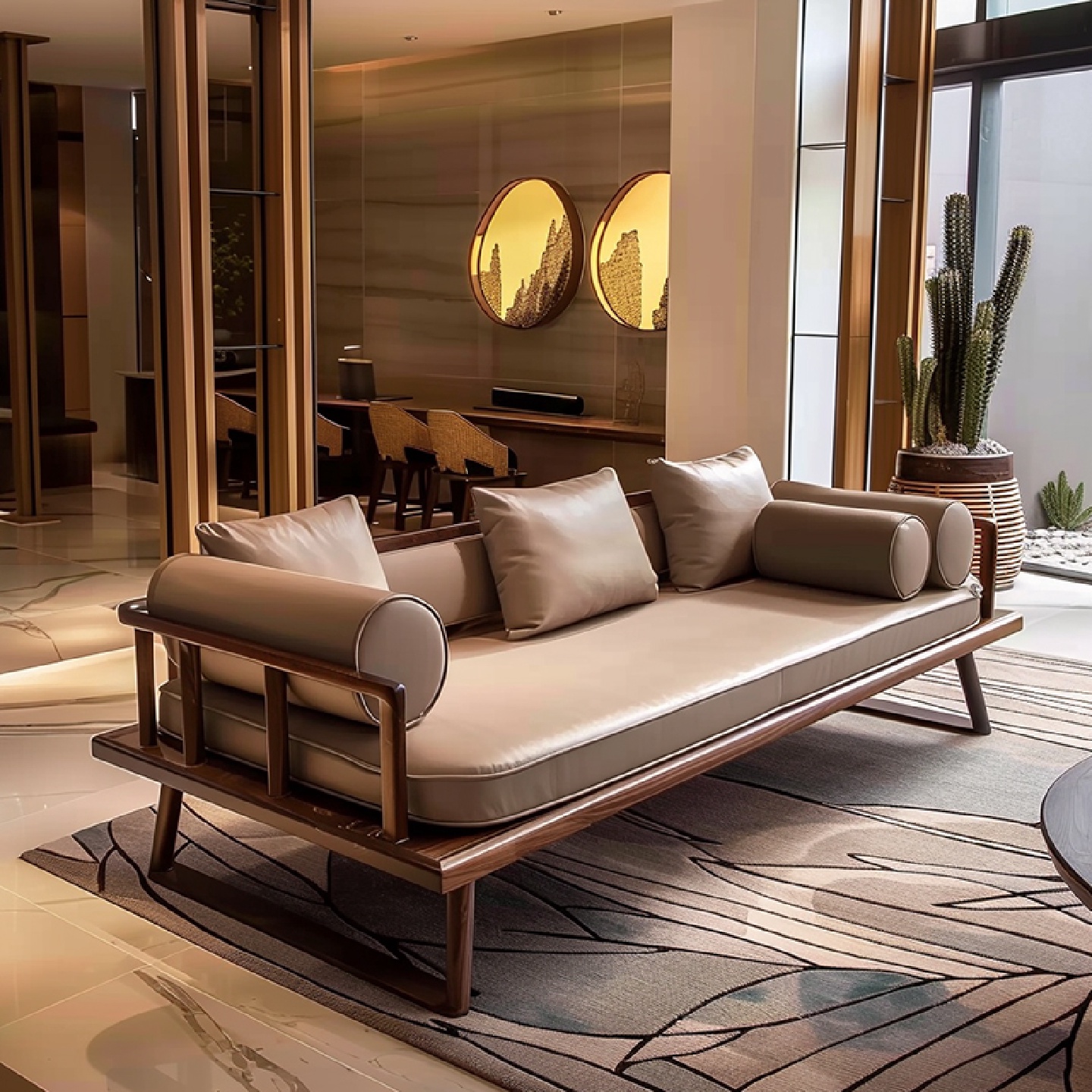 #新中式北美黑胡桃木罗汉床禅意别墅家用客厅贵妃榻沙发床家具定