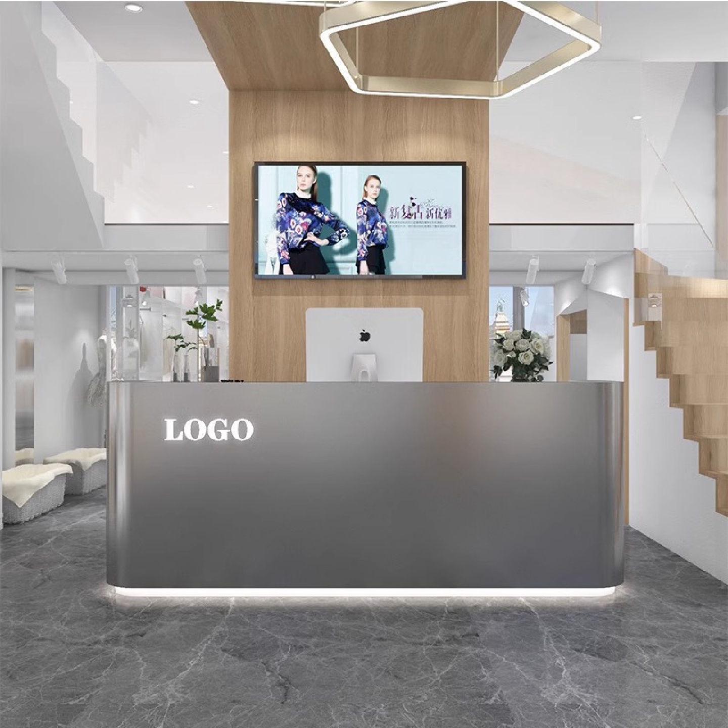 不锈钢收银台简约现代美发店小型服装店铺吧台桌公司前台接待柜台