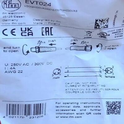 询价IfmEVT024易福门全新连接线M123芯公母头